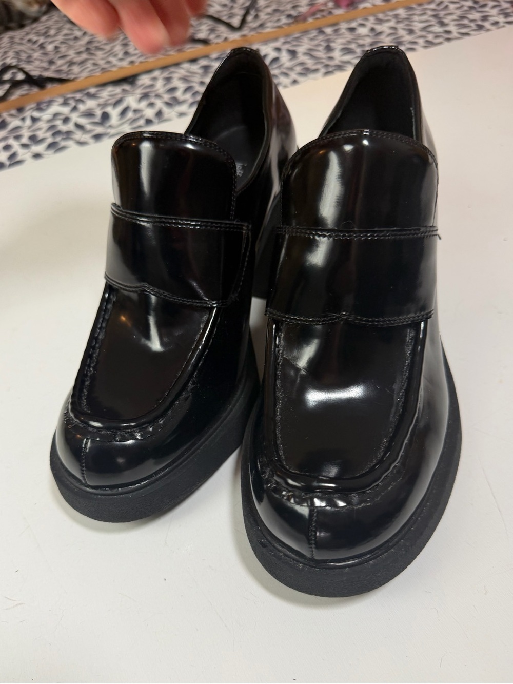 Jeffrey Campbell Black Patent Leather Plain Jane Platform Loafers Heels Size 8 - Picture 12 of 15